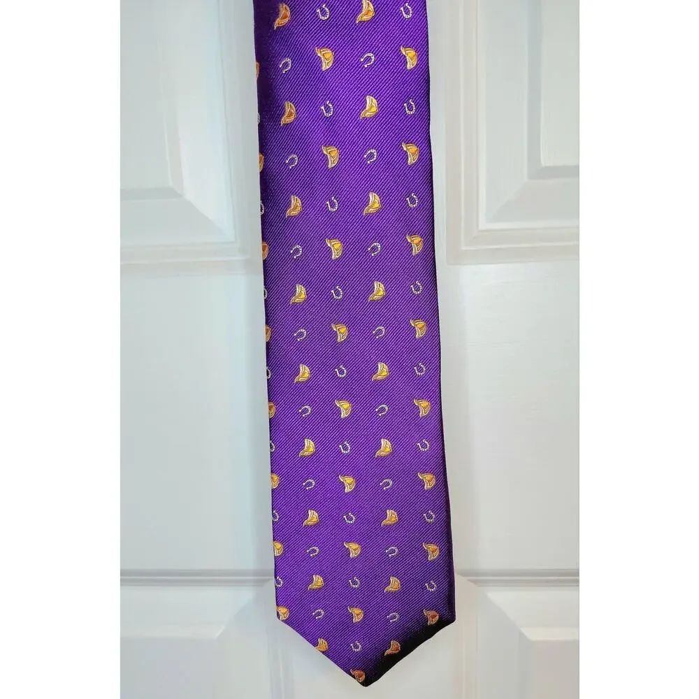 NWT Cremieux Handmade 100% Silk Tie Purple Equestrian Horseshoes Jockey Helmets